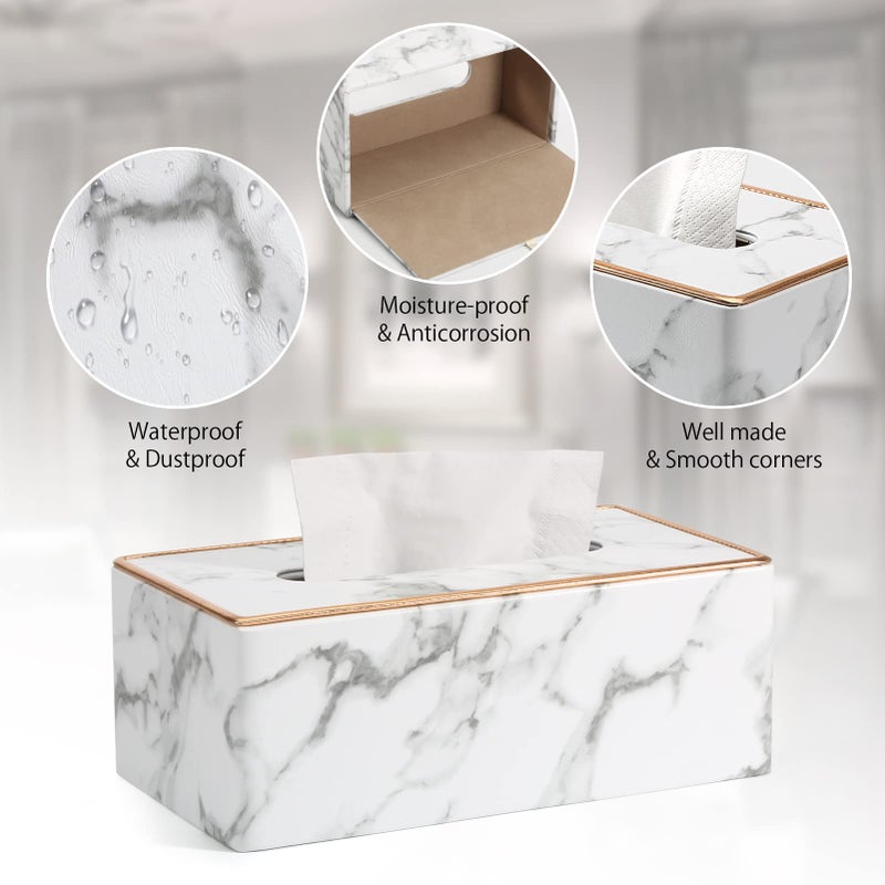 LADSTAG Tissue Box Cover  PU Leather Tissue Box Holder Rectangular Tissue Holders for Home/Office/Car Decoration 9.84""X5.23""X3.77"" - Phnom Penh Marble - Image 5